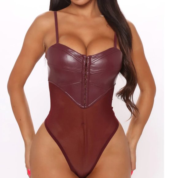 NWOT | Fashion Nova | Hooked On Her Corset Bodysuit | Small | Wine - Picture 3 of 13